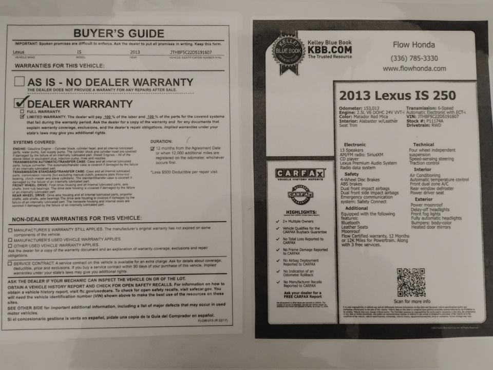 2013 Lexus IS 250 4dr Sport Sdn Auto RWD
