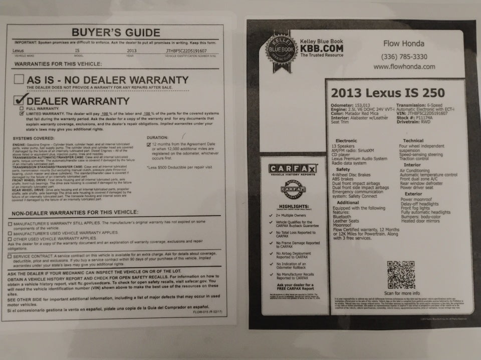 2013 Lexus IS 250 4dr Sport Sdn Auto RWD