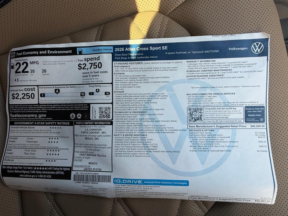 2026 Volkswagen Atlas Cross Sport 2.0T SE