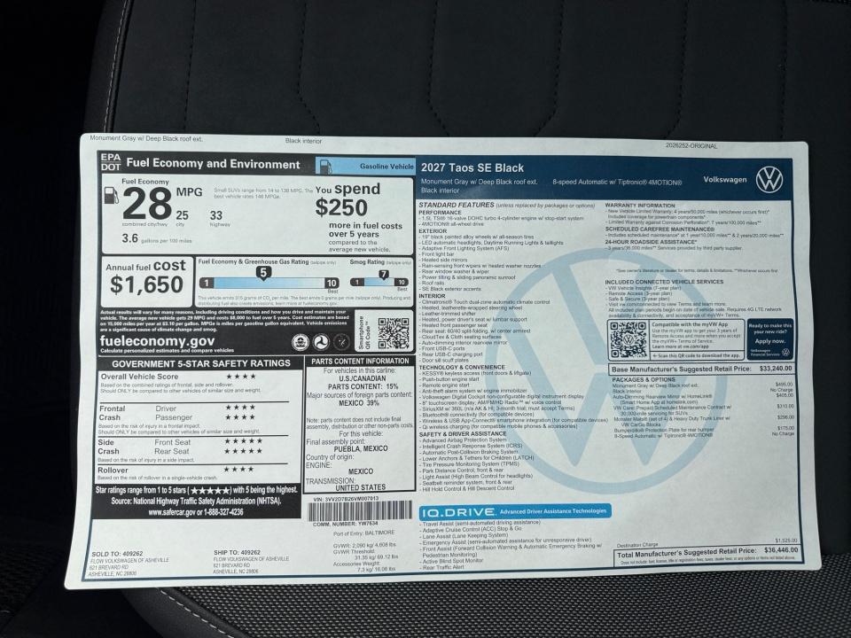 2027 Volkswagen Taos SE Black