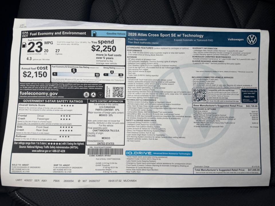 2026 Volkswagen Atlas Cross Sport 2.0T SE w/Technology