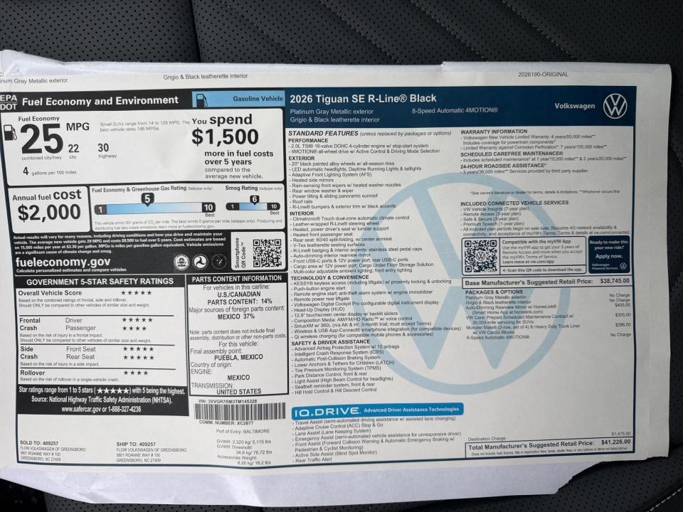 2026 Volkswagen Tiguan SE R-Line Black