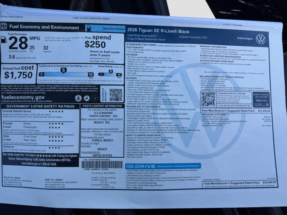 2026 Volkswagen Tiguan SE R-Line Black