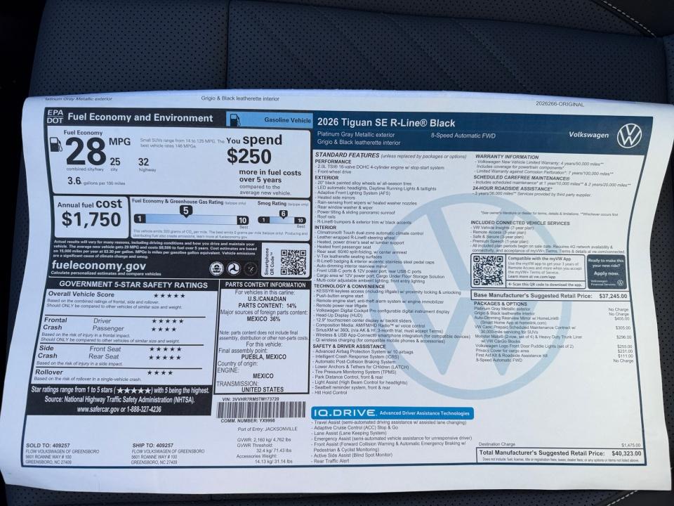 2026 Volkswagen Tiguan SE R-Line Black