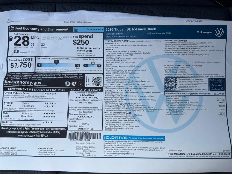 2026 Volkswagen Tiguan SE R-Line Black