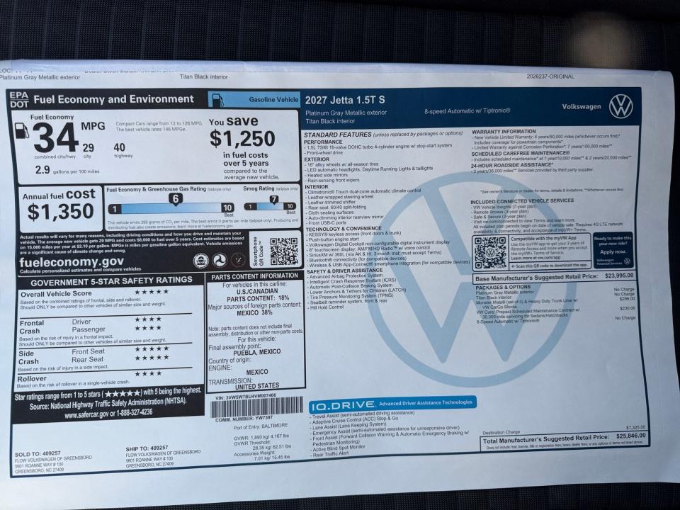 2027 Volkswagen Jetta S