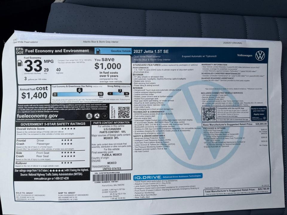 2027 Volkswagen Jetta SE